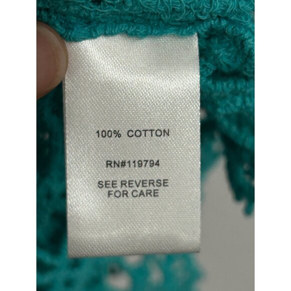 Farmers Market By Oneworld Lace Trim Open Front Cardigan Teal Sz Large Crinkle - Picture 6 of 10